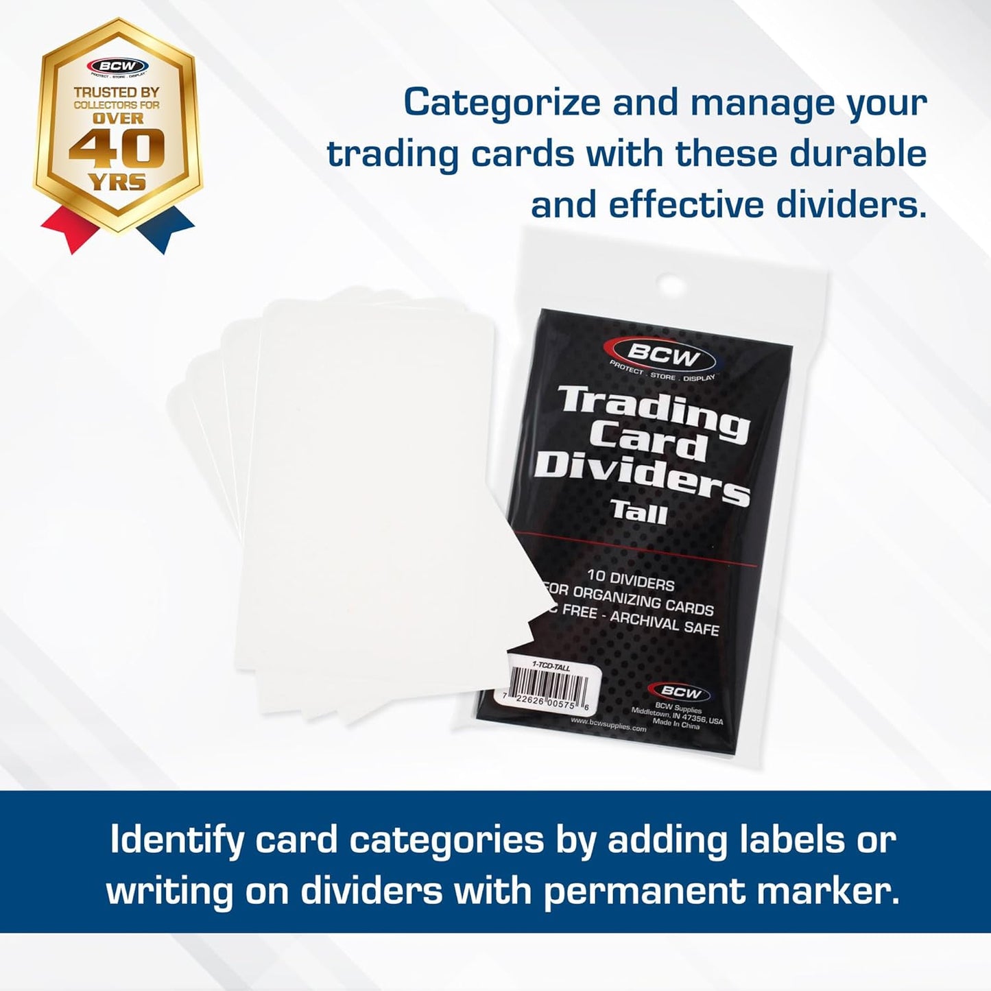 BCW Tall Trading Card Dividers - 50 ct | Archival Quality, Write-On Index Tab, 3 11/16 X 2 11/16 Inches | Fits Vault, Super Vault, QuickFold, Shoe, and Super Shoebox Boxes | Card Organizer Dividers