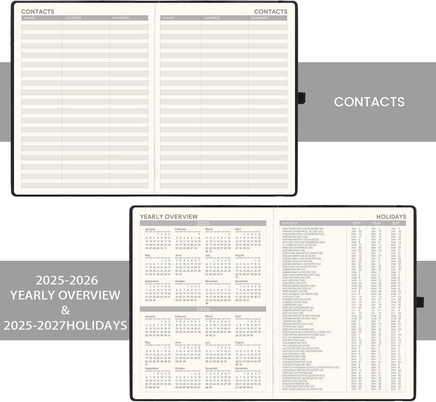 2025-2026 Planner - Academic Planner 2025-2026, July 2025 - June 2025, Weekly and Monthly Planners, 8.5" x 11", Pen Holder, Calendar Stickers, Pocket, Faux Leather Cover -Black