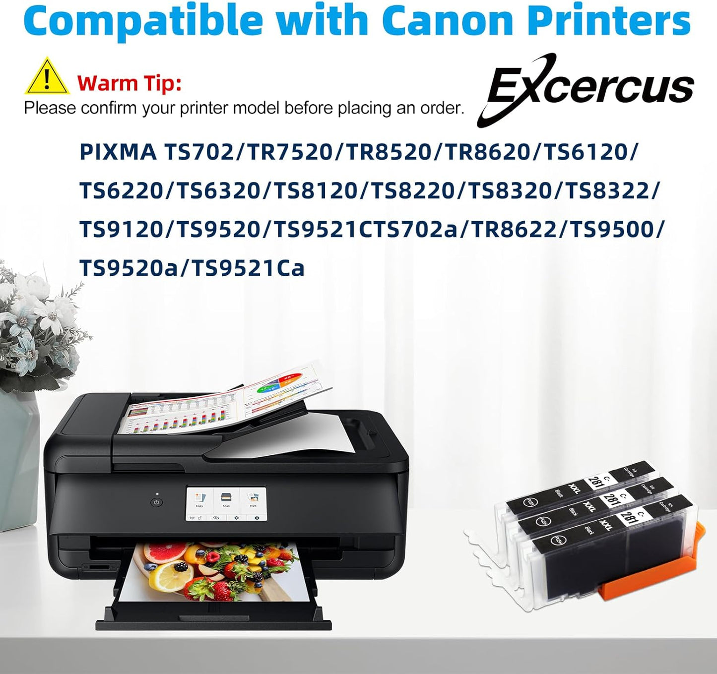 Compatible Ink Cartridge Replacement for Canon 280 281 CLI 281 CLI-281 XXL (3 Black) for Pixma TS702 TS6120 TS6220 TS6320 TR7520 TR8520 TS9520 TS9521C TS8220 TS8322