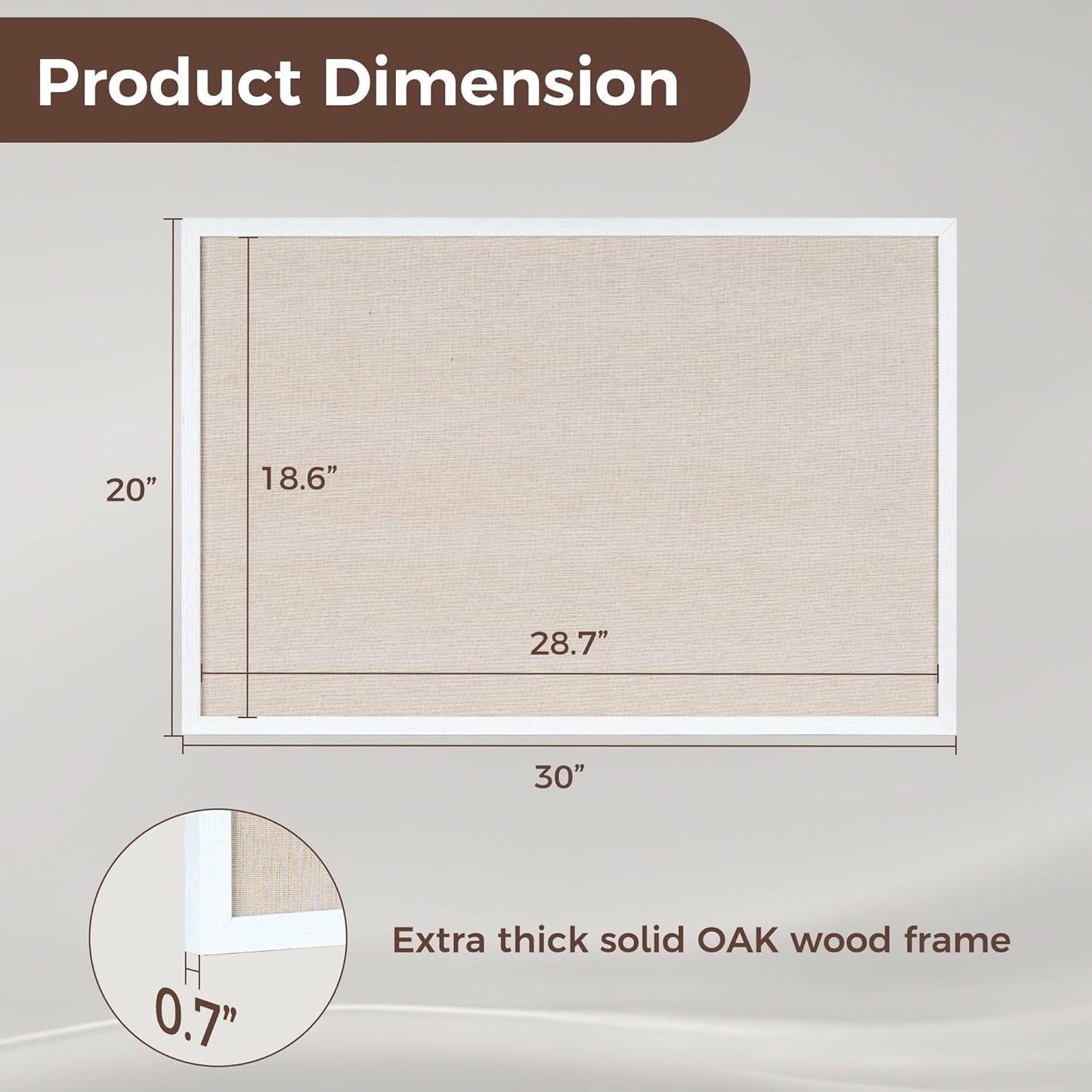 Fun Memories Cork Board Bulletin Board for Office, 20" x 30" Oak Wooden Framed Corkboard, Wall Mounted Notice Pin Board for School Home & Office, White