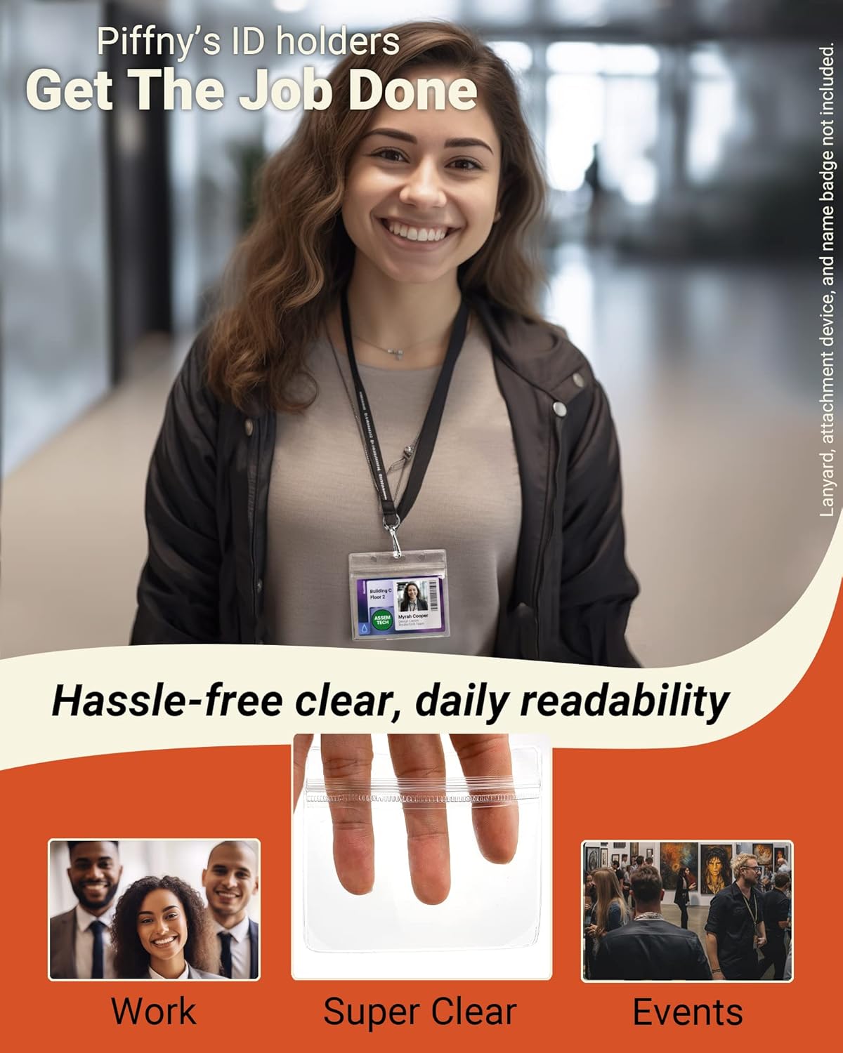 Clear ID Holder for Lanyard - ID Card Holder Waterproof (Inches, 3.5 x 2.25 Horizontal 100 Pack)