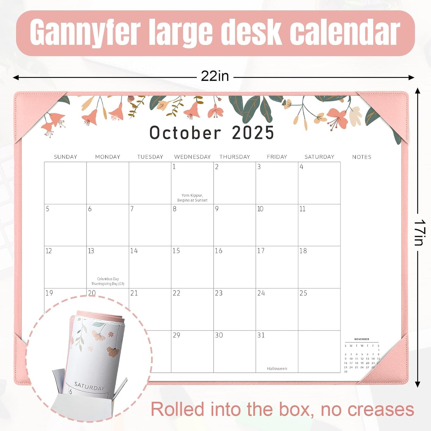Gannyfer Desk Calendar 2025-2026, July 2025-Dec 2026, 18 Monthly Large Calendar 2025-2026, 22" x 17" Desktop Pad Calendar for Planning and Organizing In Your Family, School or Office-Pink(6 Stickers Included)