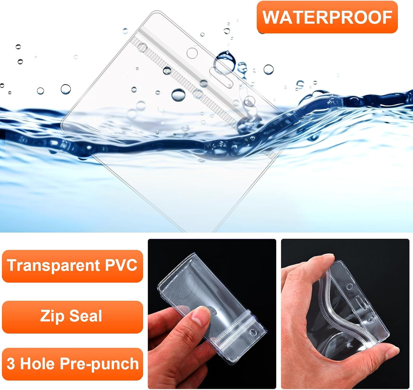 100 Pack Lanyards for ID Badges with Clear Name Tags, Reusable Lanyards Horizontal ID Card Badge Holders Plastic Name Badges for Men Women Kids Business School and Office Supplies (Orange)