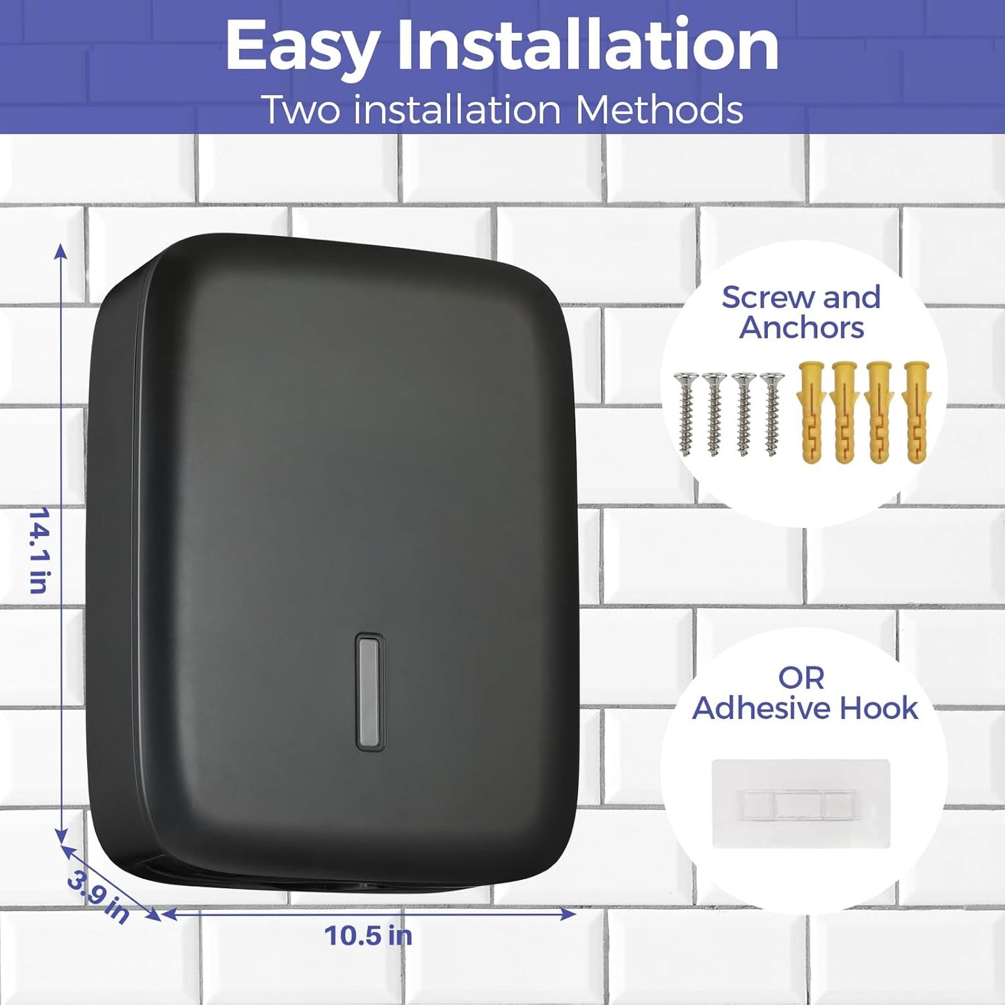 Commercial Paper Towel Dispenser Wall Mount with Lock – Fits 400+ Multifold/Trifold/Z-Fold/C-Fold Towels – Large Paper Towel Holder for Bathroom, Kitchen, Office, Home or Business (Black)