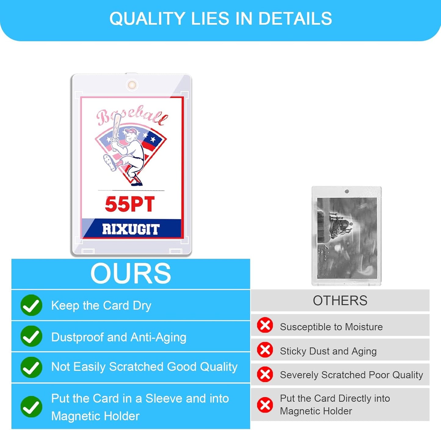 25-Pack Sleeved Magnetic Card Holders - 55PT Magnetic Card Cases with 2.63"x3.7" Larger Inner Dimension, First Insert Card into Soft Card Sleeve, Then Place into Card Holder for Double Protection