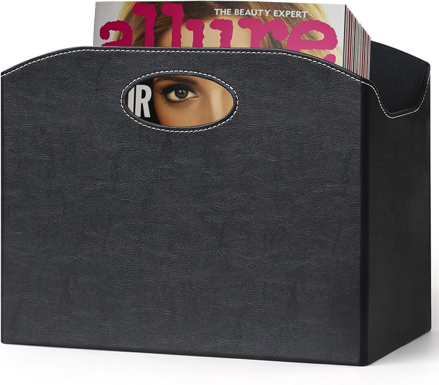 EZDeco Magazine Holder Foldable Magazine Rack Floor PU Leather File Holder Newspaper Book Storage Basket Document File Folder Organizer for Office Home