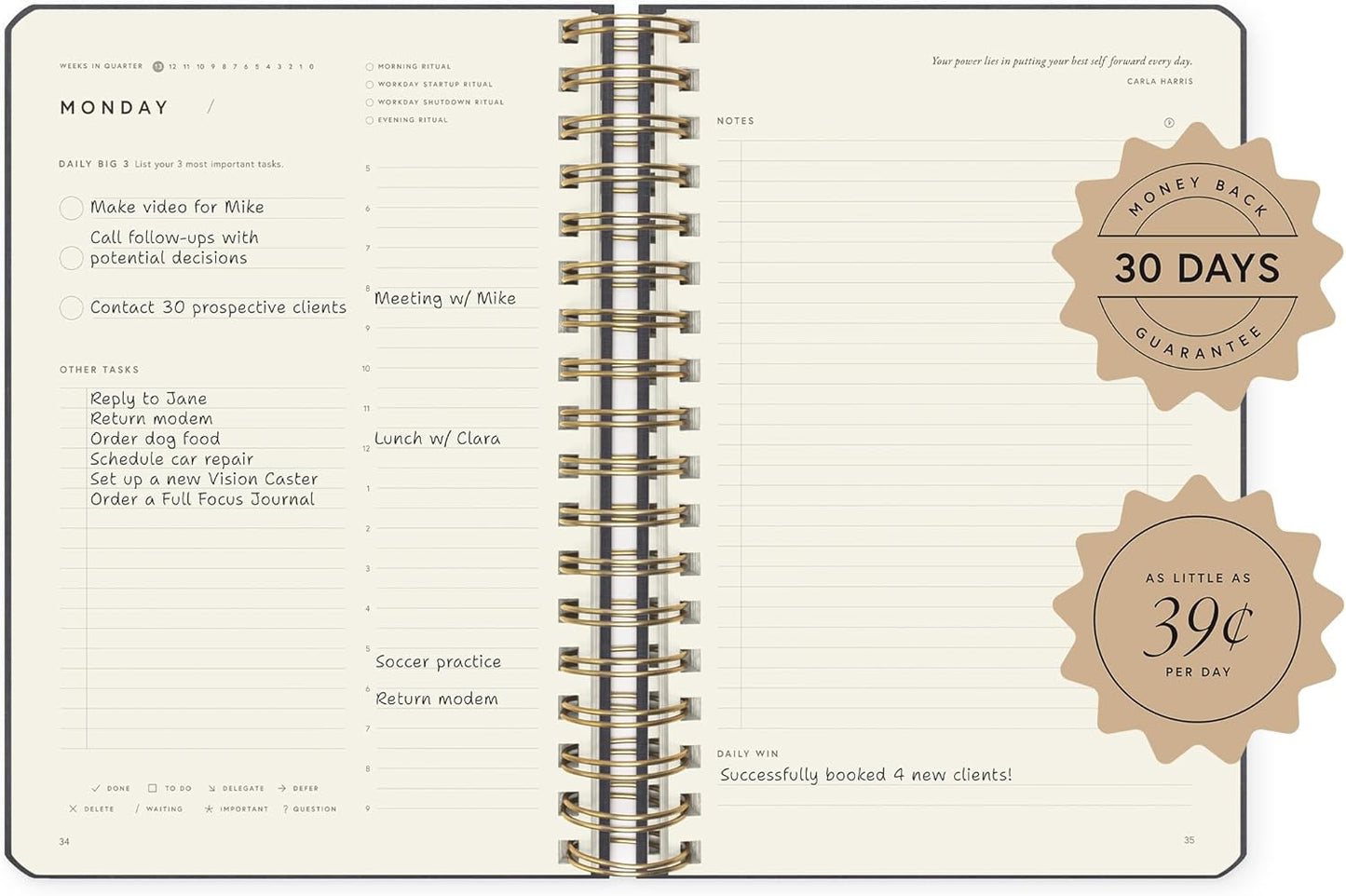Full Focus Leather Coil Planner by Michael Hyatt - The #1 Daily Planner to Set Annual Goals, Increase Focus, Eliminate Overwhelm, and Achieve Your Biggest Goals - Hardcover (Oatmeal)