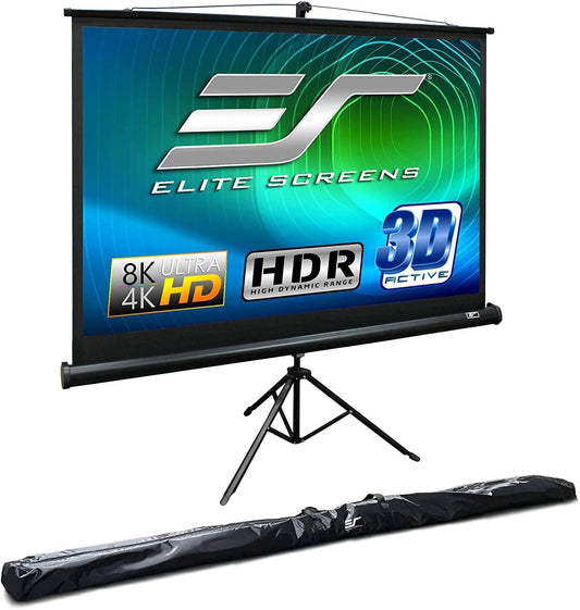 Elite Screens Tripod, 100-Inch 4:3 Portable Projector Screen with Stand– MaxWhite 2, 1.1 Gain, Adjustable Indoor Outdoor Pull Up Projection Screen for Home Theater, Office & Classroom, T100UWV1, Black