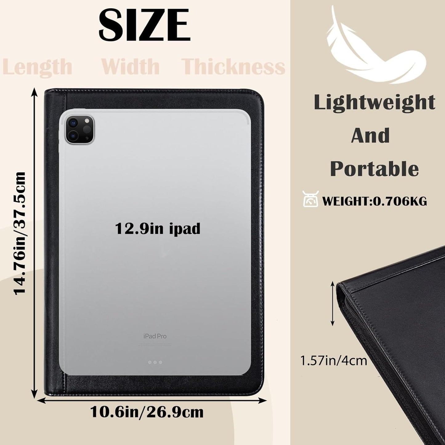 Calfinder 3 Ring Portfolio Binder,PU Leather Padtfolio Binder with Zipper,Padfolios for Women&Men,Professional Business Portfolio Organizer for Resume/Interview, A4 Letter Document Organizer