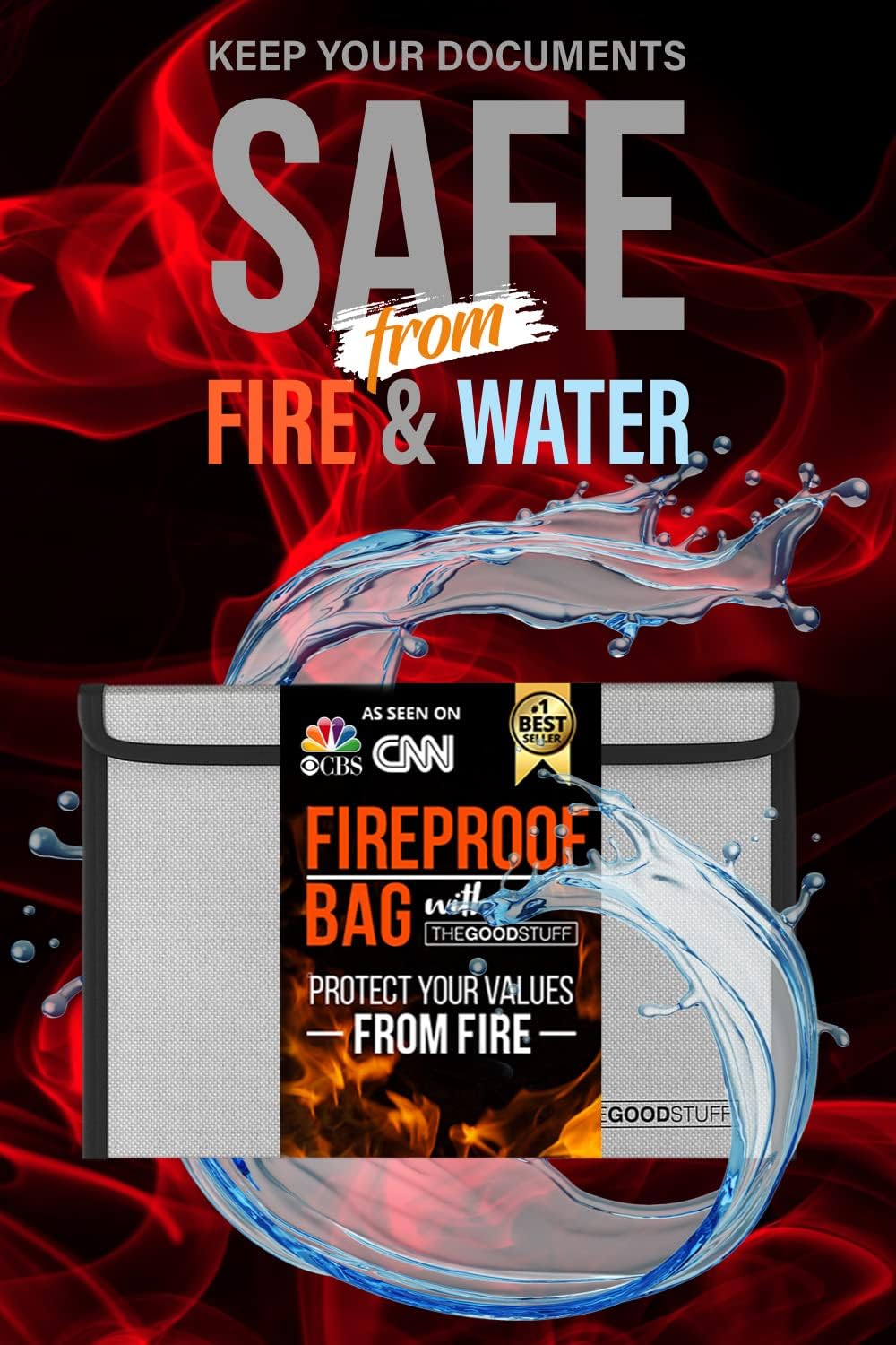 Fireproof Document Bag Envelope Size: 8" x 5" [2000°F UL Certified] Fireproof Cash Bags with Zipper Small Water and Fire Resistant Money Bag for Cash Storage, Fireproof Bags for Cash Fire Proof