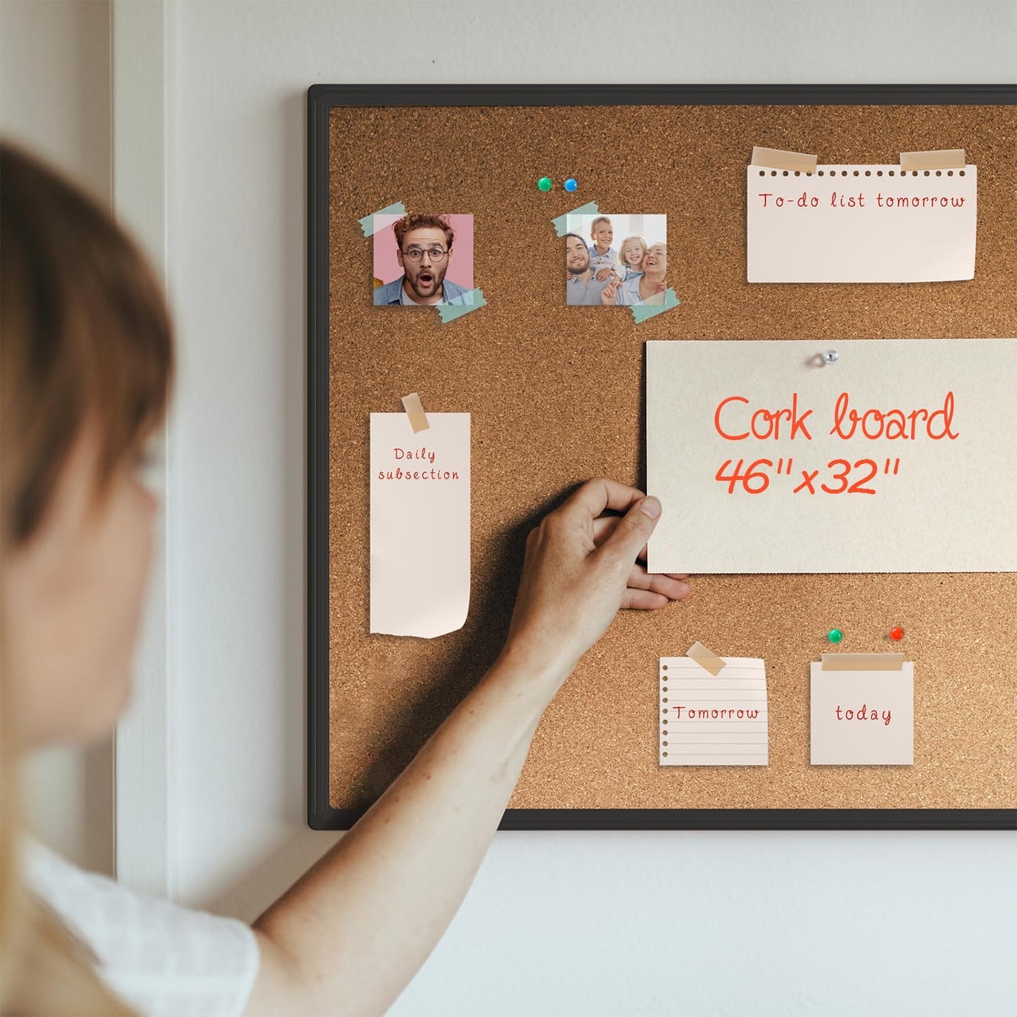 Board2by Cork Board Bulletin Board 48" x 36", Black Aluminium Framed 4x3 Corkboard, Office Board for Wall Cork, Large Wall Mounted Notice Pin Board with 18 Push Pins for School, Home & Office