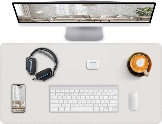 Desk Pad Mat - Leather Desk Pad Protector for Office and Home - Desk Organization and Accessories - Ideal for Large Mouse Pad and Desk Mats on Top of Desks(White,35.4" x 17")