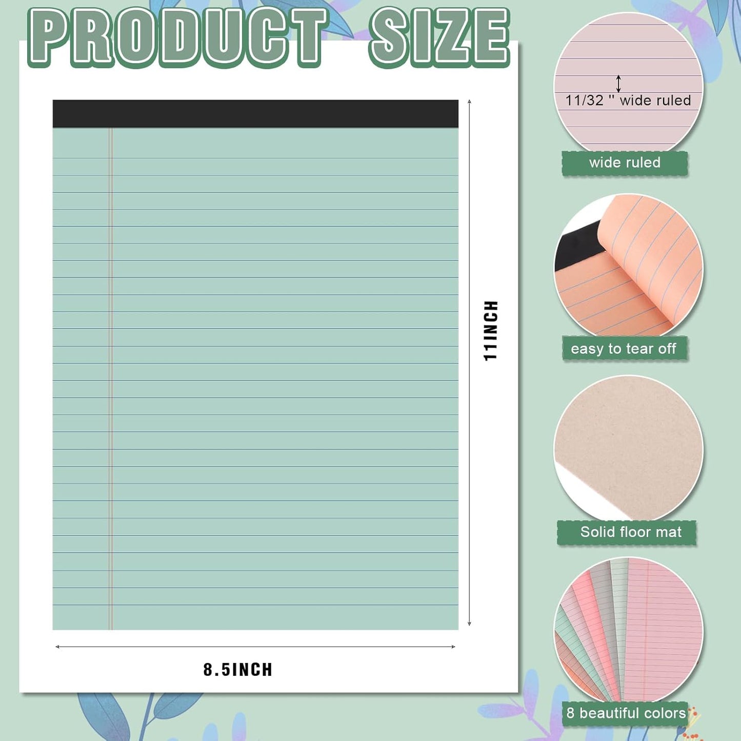 Fuutreo 8 Pcs 8.5'' x 11'' Colored Legal Pad Writing Pads Wide Ruled 50 Sheets Per Notepad Perforated Writing Notepad Office Supplies for School College Office Business (Bohemian Color)