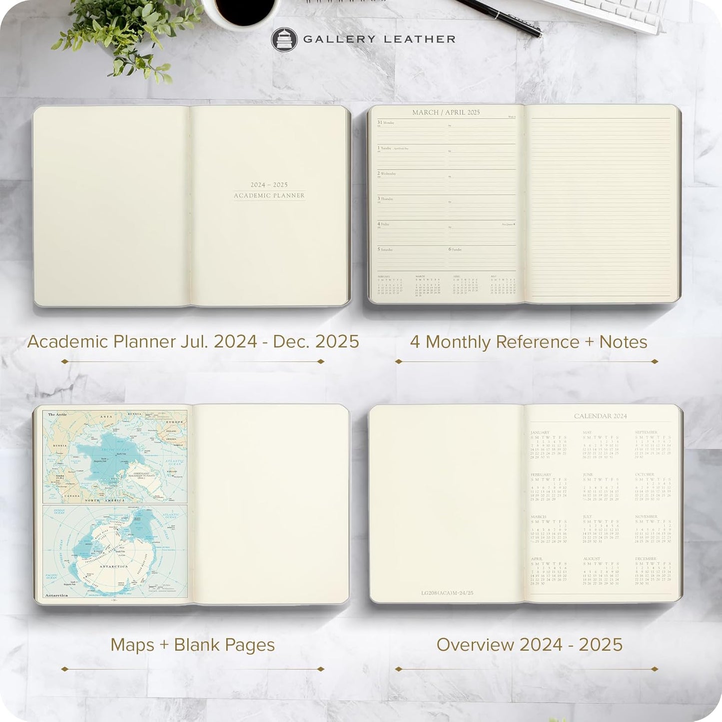 Gallery Leather Academic Planner 2025, Teacher and Student Weekly Monthly Planner, Elegantly Bound Calendar with Gold-Gilded Page Edges, 18 Months - Acadia Pool - 9 x 7 "