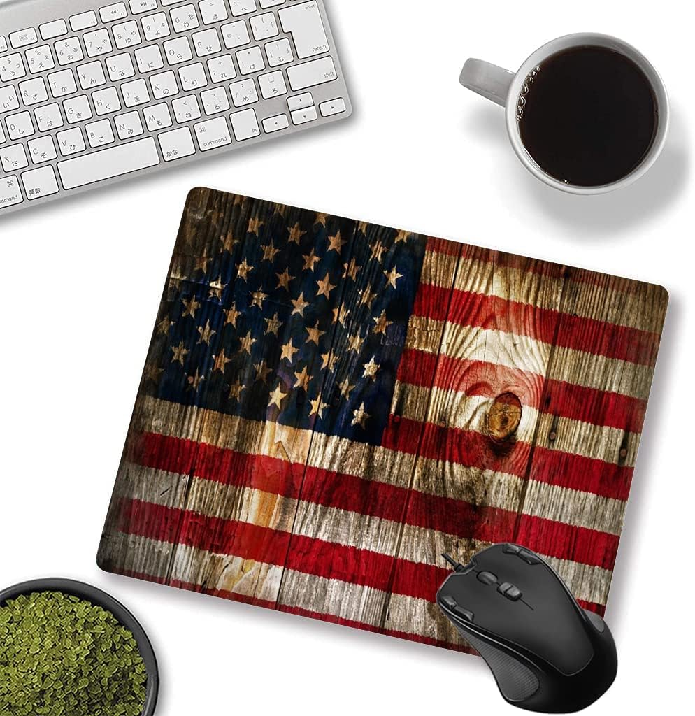 Customized Square Gaming Office Mouse Pad, Uniquely Designed Wood Grain American Flag Anti Slip Rubber Base Mouse Pad, Suitable for Desktop and Laptop Mouse Pads