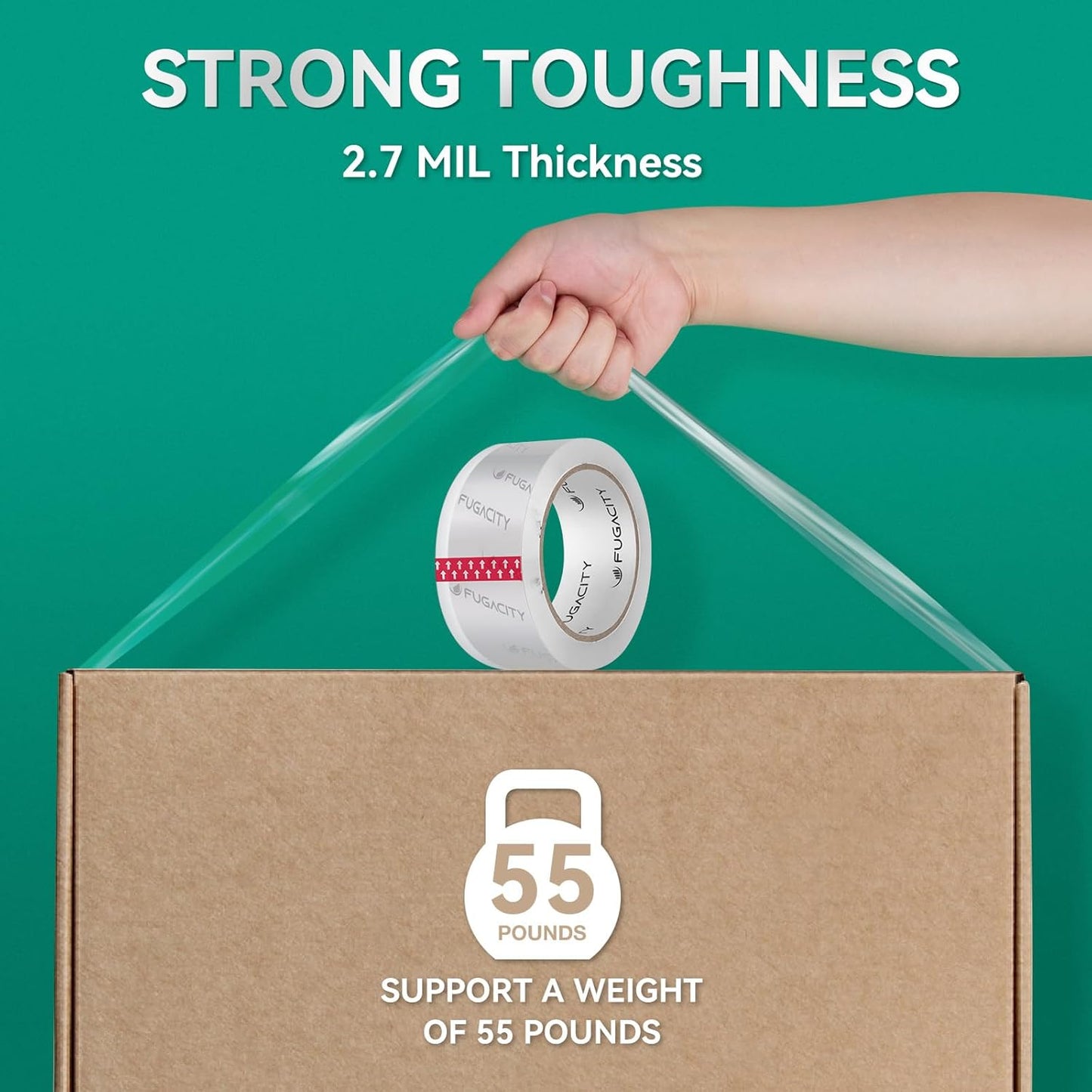 FugaCity Heavy Duty Clear Packing Tape Refills (18 Rolls), Packaging Tape for Moving Sealing, Moving Supplies Shipping Tape,2.7 Mil Thick, 1.88 in Wide,65 Yards Per Roll,Total 1170 Yards