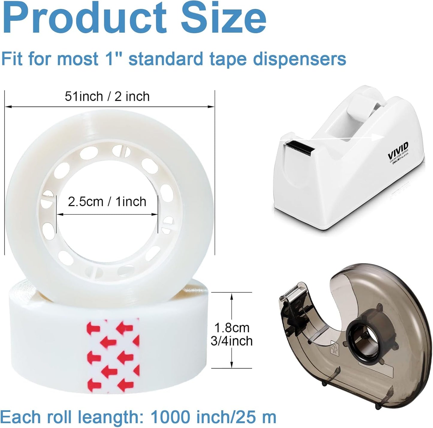 Beieverluck 96 Rolls Invisible Tape Refill 3/4 Inch X 1000 Inches Matte Tape for Dispenser Refill 1 Inch Core Magic Tape for Office Home School Supplies Correction Labeling Gift Wrapping Tape Roll