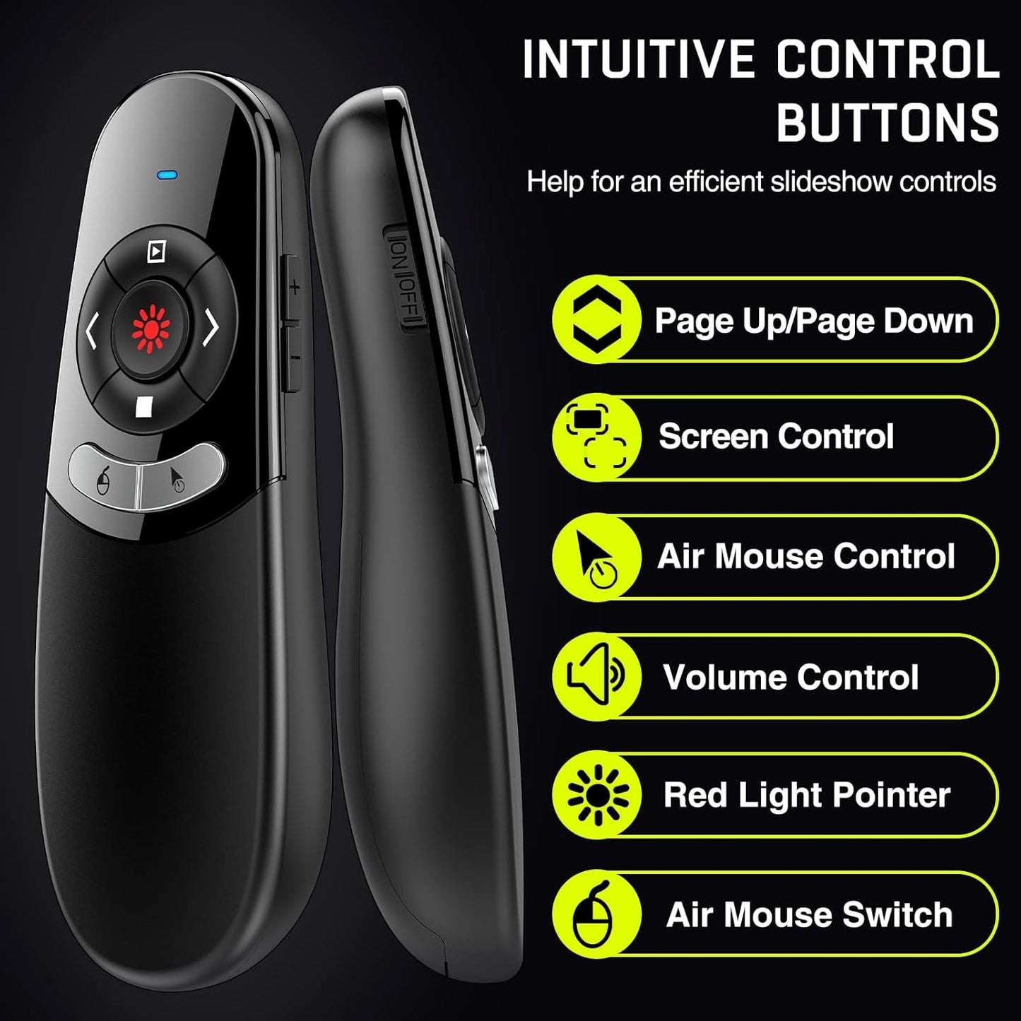 2 in 1 USB Type C Presentation Clicker Air Mouse with Red Light Pointer, Wireless Presenter for PowerPoint Presentation PPT Clicker, 2.4GHz Presenter Remote Slide Advancer for MacBook/Computer/Laptop