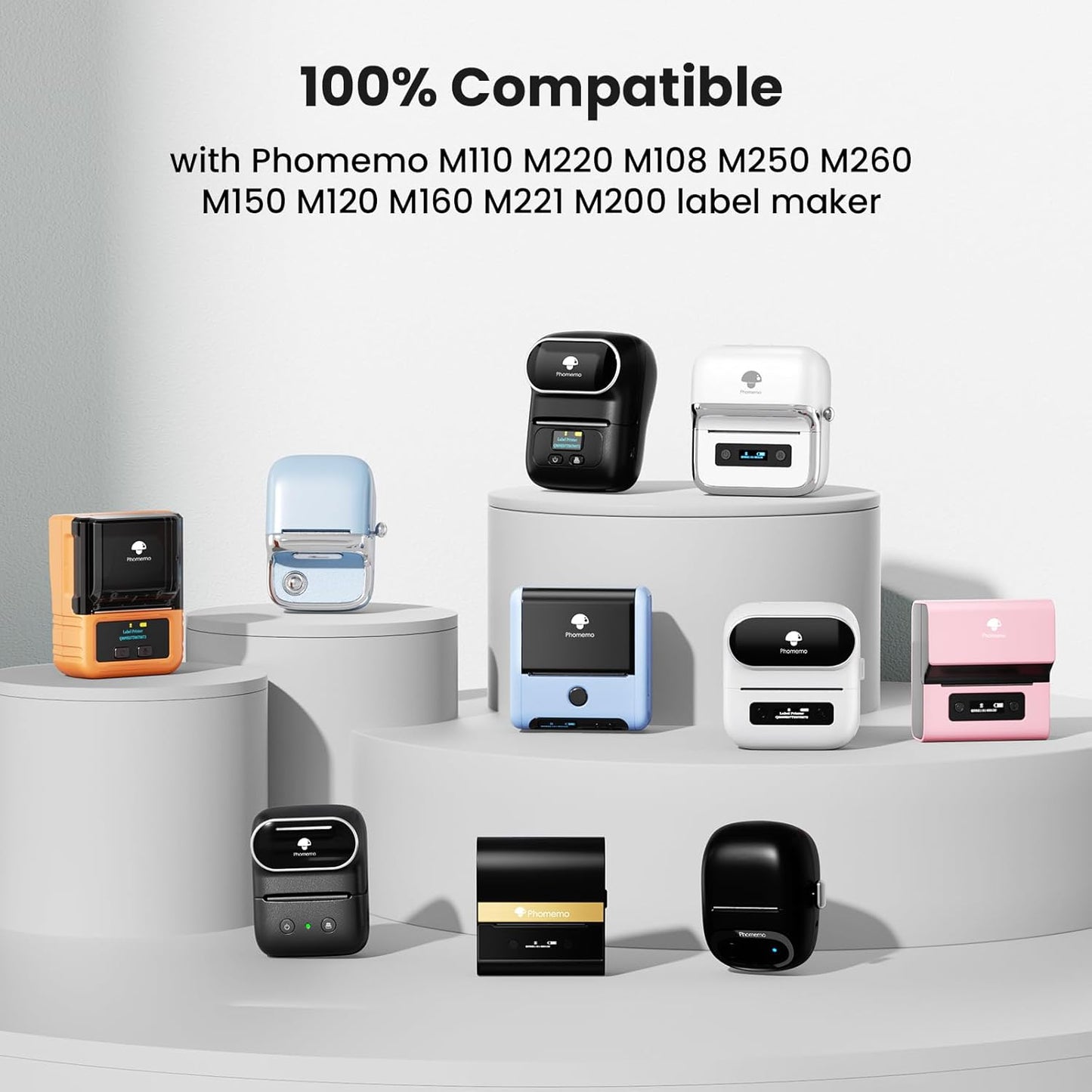 3 Rolls Phomemo Thermal Labels- 1.57''x 1.57'' Sticker Label Compatible for Phomemo M110/M220/M108/M250/M120/M150/M260 Thermal Printer, for Barcode, Address, Mailing, Black on White