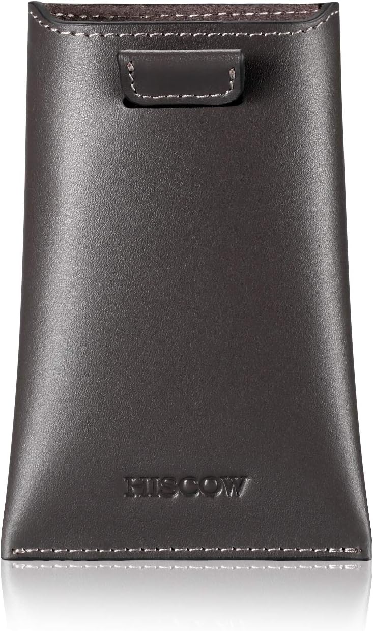 HISCOW Business Card Holder with Flap for Dispensing Cards - Italian Calfskin (Gray)