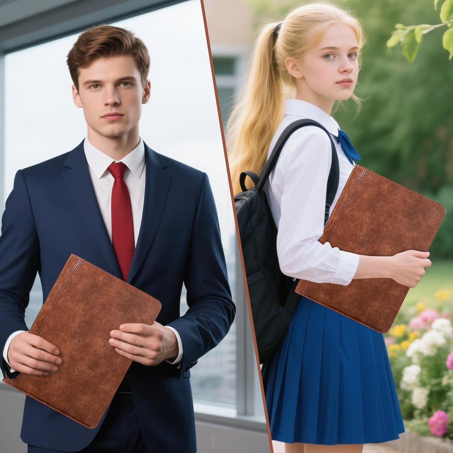 Calfinder Personalized Padfolios Portfolio Binder,3 Ring Leather Binder with Zipper,Professional Padfolios for Women&Men, Business Portfolio Organizer for Resume, Leather Folder for Ipad