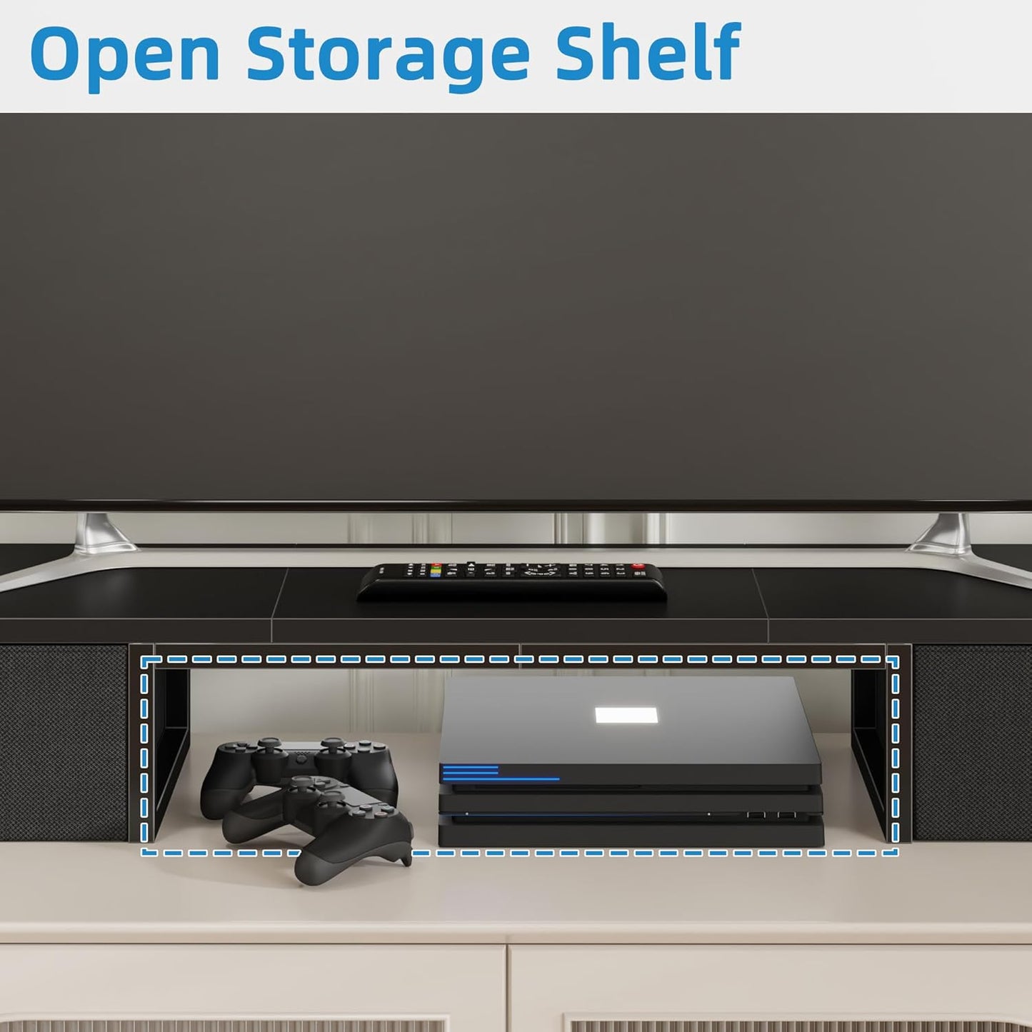 45" Large TV Riser with Fabric Drawers for 32-60 inch TV, TV Stand Riser with Steel Legs, Tabletop TV Riser Shelf, Monitor Stand Riser for Home Office, Black