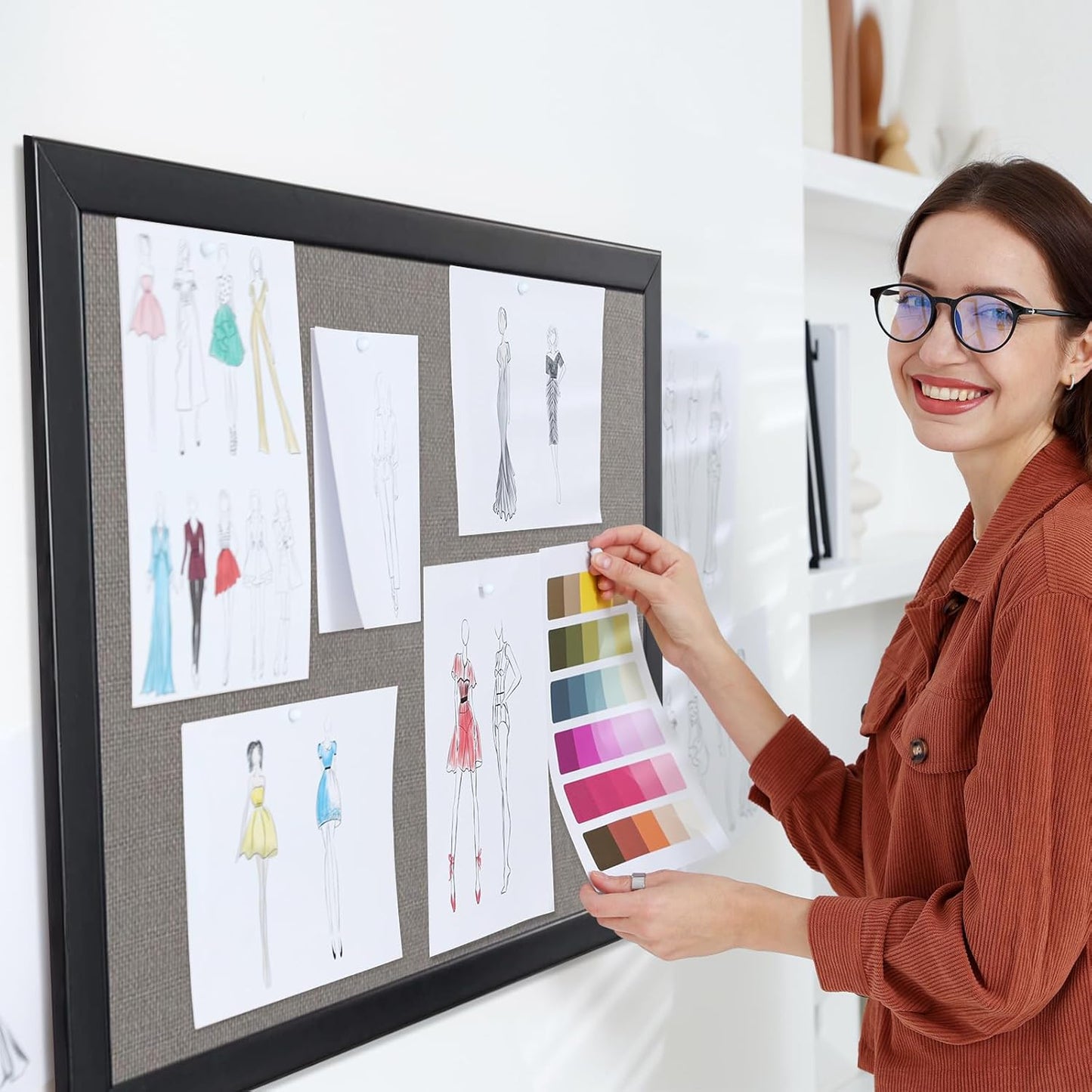 Gideal Bulletin Board 40x30 Inch, Cork Board with Grey Fabric and Pine Wood Frame, Cork Boards for Walls, Wall Mounted Fabric Notice Board for Home Office School, Vision Board and Message Organizer