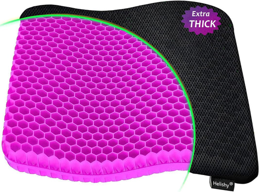 Gel Seat Cushion, Egg Seat Cushion for Tailbone, Back, Sciatica Pain Relief - Gel Enhanced Chair Pads with Non-Slip Cover for Office Home Chair Car Seat Wheelchair (Extra Thick, Violet)