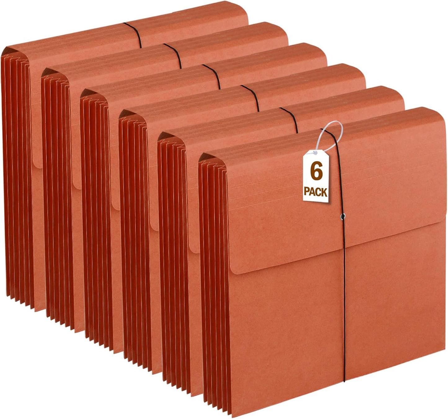 6 Packs Expanding File Pockets with Flap,Heavy Duty Expandable Folder Bag,Accordion File Folder,Elastic Cord Closure,Kraft Accordion File Organizer for Office,School,Home,Letter Size