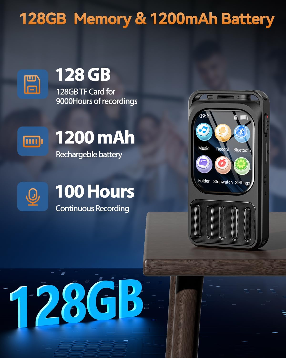 128GB Digital Voice Recorder with Bluetooth & 2" Touchscreen, 3072Kbps HD XIXITPY Voice Activated Recording with Password, Playback, A-B Repeat, MP3 for Lectures, Meetings, Interviews