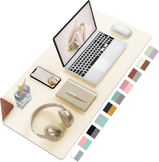 Aothia Double-Sided PU Leather Desk Pad - Non-Slip Large Mouse Pad & Desk Mat for Office, Home - Waterproof, Easy to Clean, Durable Dual-Sided Surface (31.5" x 15.7", Beige)