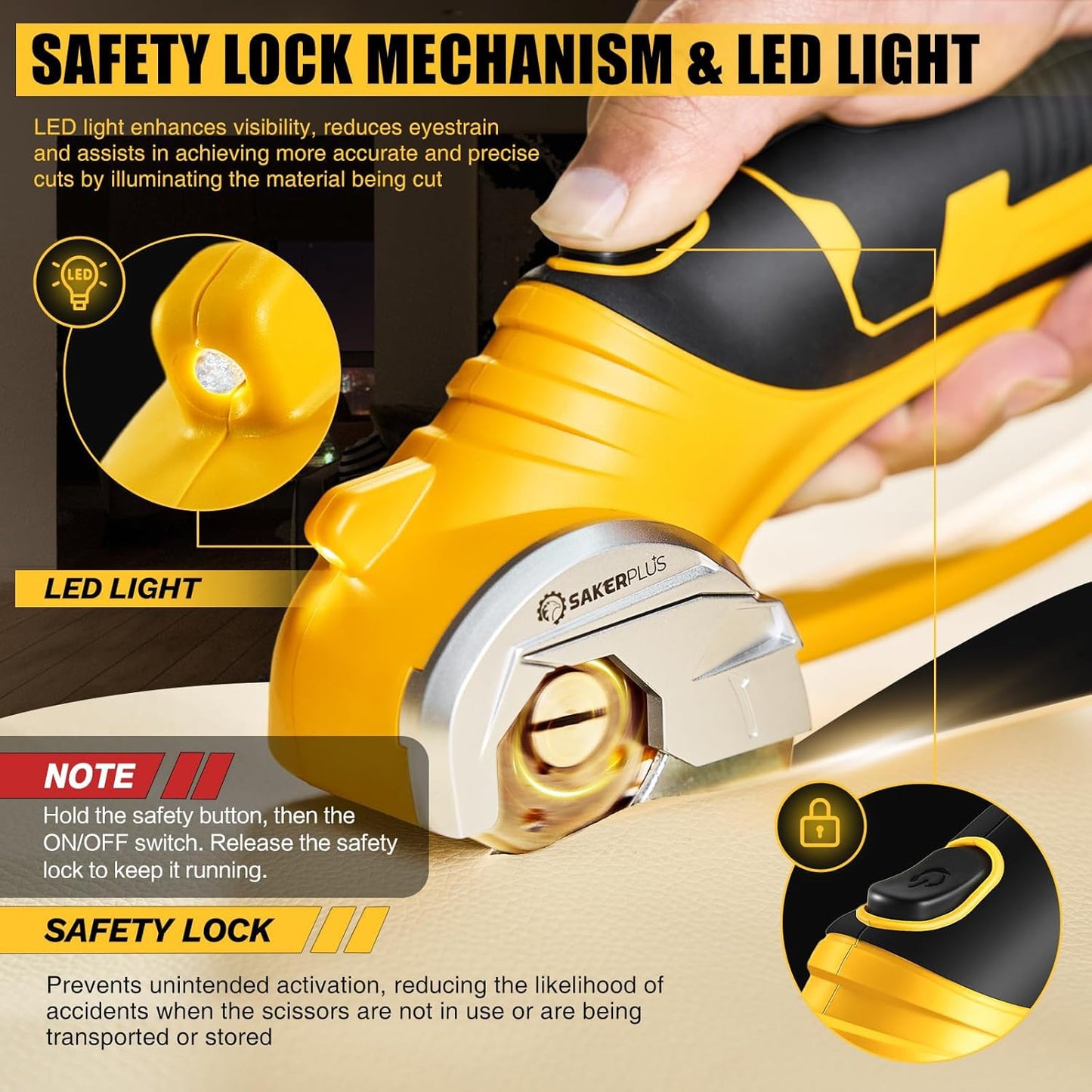 Cordless Electric Scissors, 4V Cardboard Cutter, Box Cutter Fabric Scissor with Safety Lock & LED Light, Rechargeable Power Rotary Cutters for Box Carpet Fabric Plastic Leather