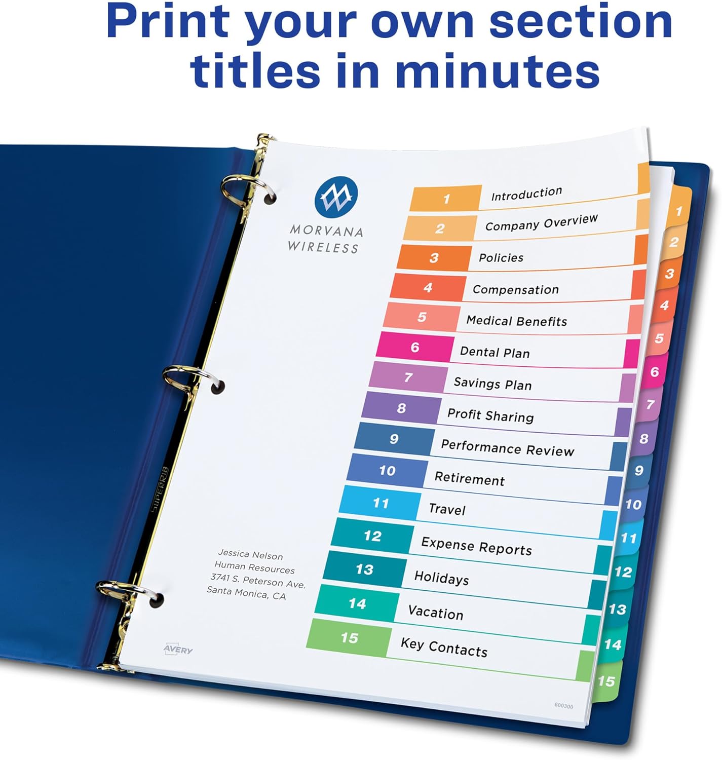 Avery 15 Tab Dividers for 3 Ring Binders, Customizable Table of Contents, Multicolor Tabs, 6 Sets (11197)