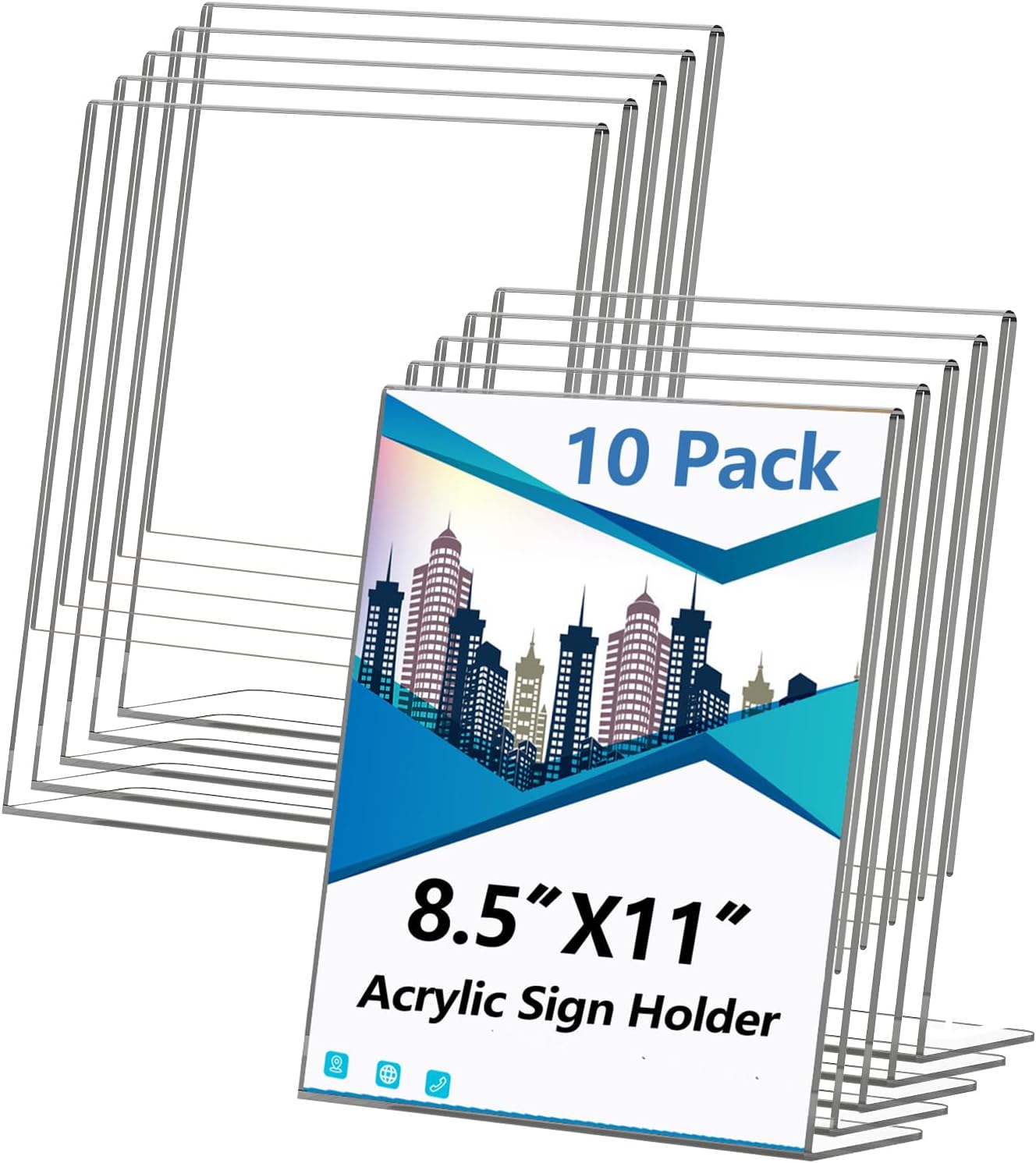 Acrylic Sign Holder 8.5x11 Inches, 10 Pack Clear Plastic Table Flyer Display Stand, L-Shape Vertical Menu Paper Holder Stand, Clear Picture Photo Flyer Display Stand for Restaurants, Store Fair,Office