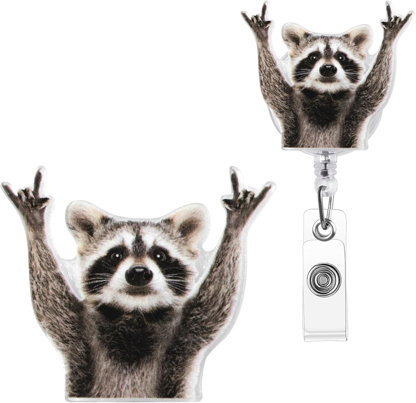 Cute Badge Reel, Funny Raccoon Badge Holder, Nurse Name Badge Reel with Retractable Clip, Medical Worker ID Card Holders, Pediatric Nursing Accessories for Nurse Doctor Student Teacher Office