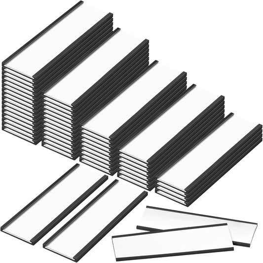 200 Pcs 6" x 2" Magnetic C Channel Label Holders with Replacement White Paper and Clear Plastic Films, Magnetic Cards Name Tags for Rack Shelf Warehouse Labels Accessories