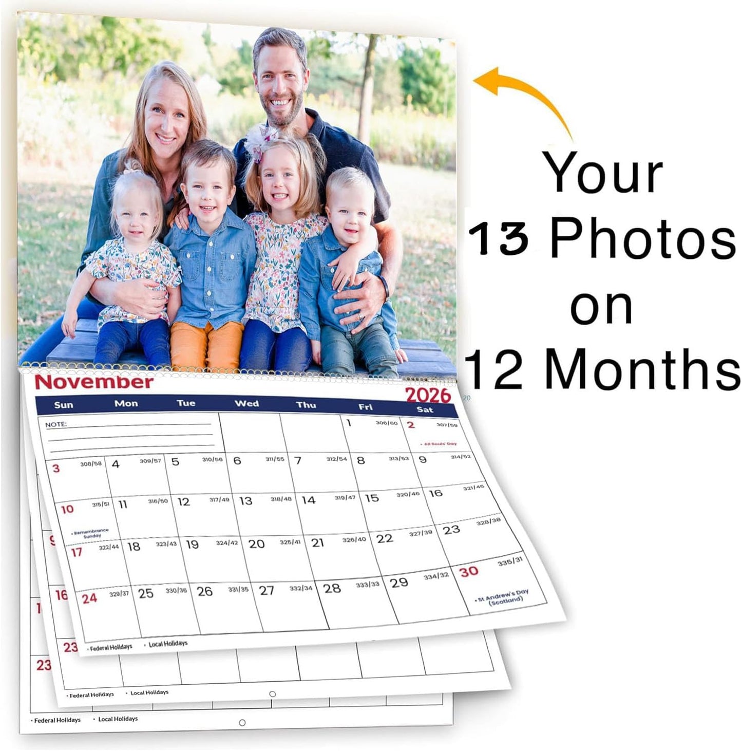 Custom Calendar 2026 for Home & Office - Print Your 13 Memories,Make Your Own Personalized Calendar Customized Christmas Gift &use your photo (Wall Calendar2, 10 packs)