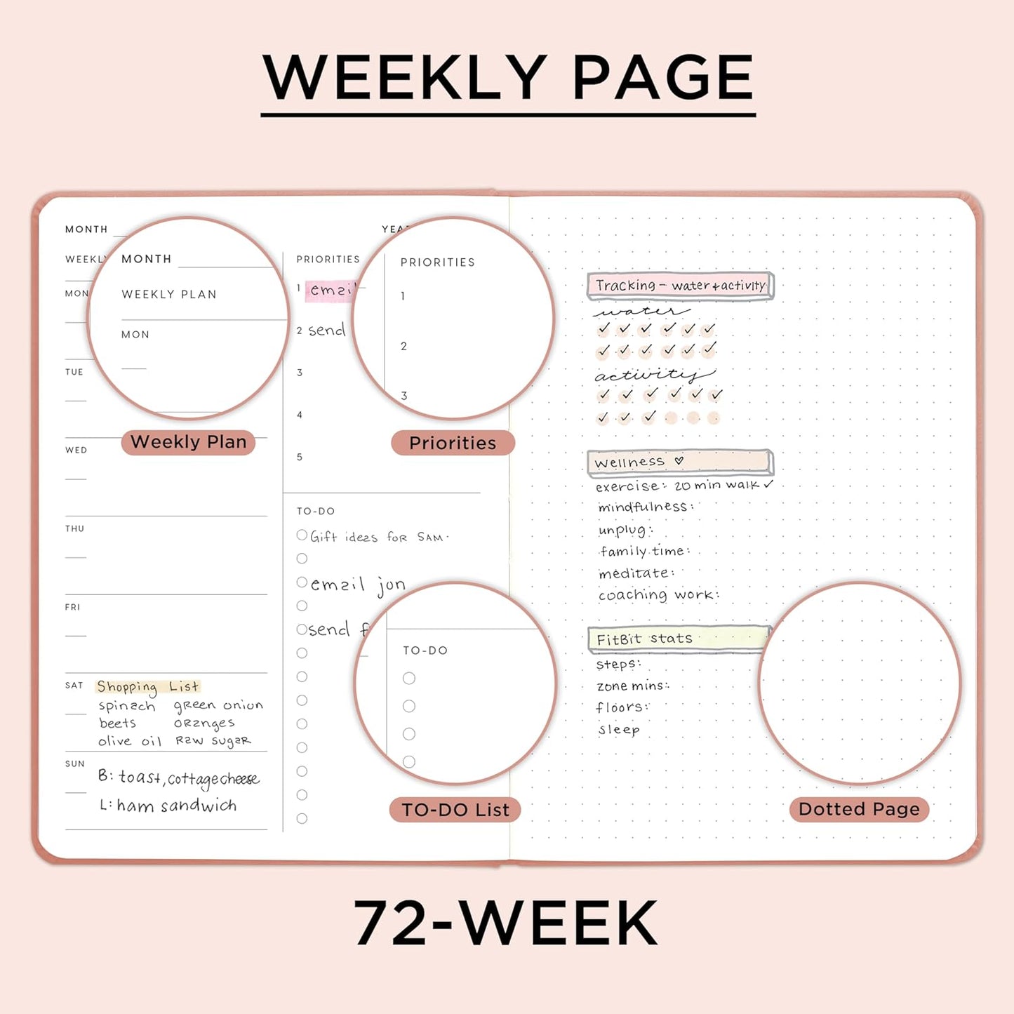 And Per Se Undated Academic Planner, A5 Weekly Calendar Planner, 72 Weeks Hardcover to Track Goals, Teacher Student Planning Book with Monthly Tab Stickers & Back Pocket (Pink)