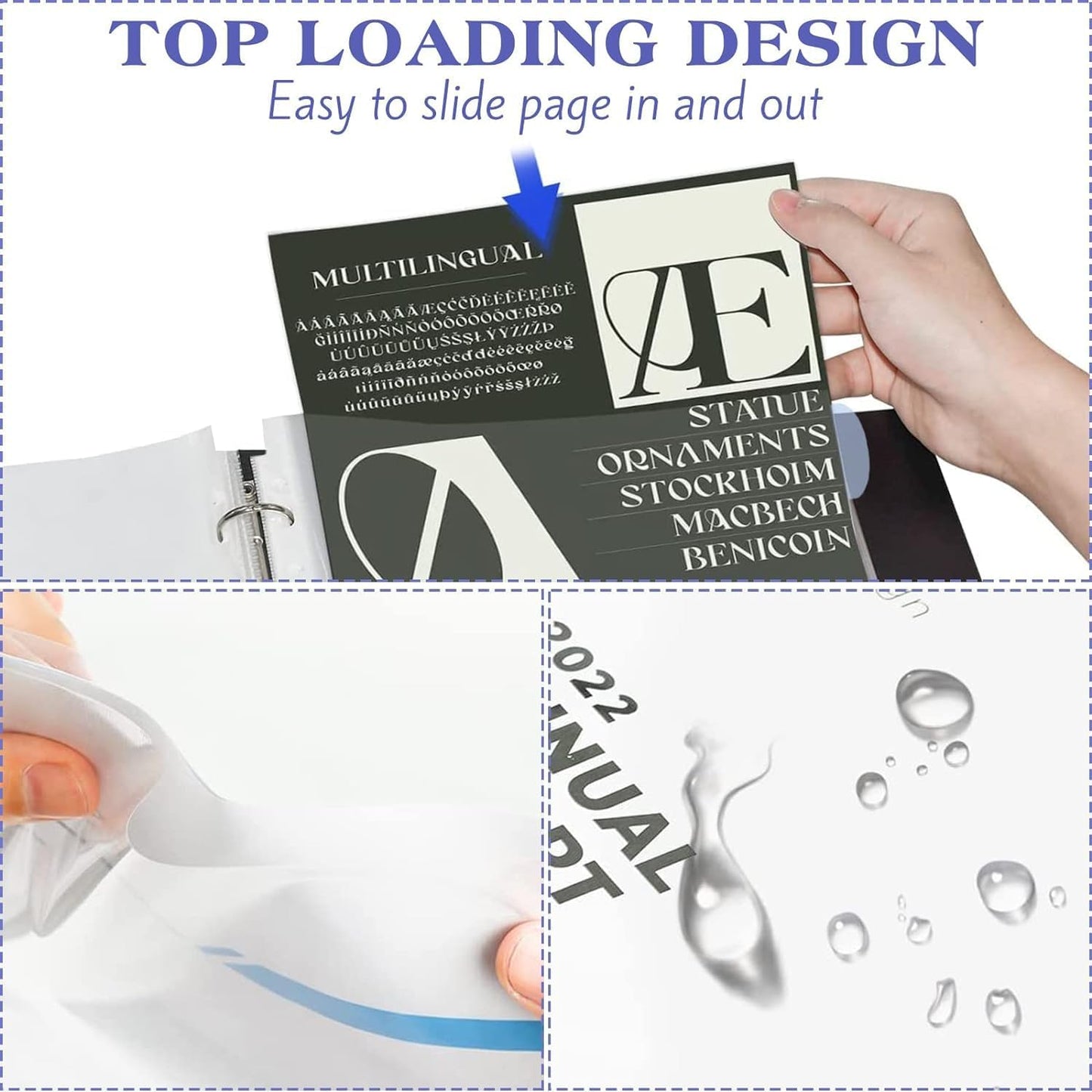 3 Set of 24 Pack Sheet Protectors 8.5 x 11 Inch, Letter Size Sleeves Binder Index, Dividers Pocket for 2/3/4 Ring Binder Dividers with 8 Tabs, Clear Page Protectors Organizer for School Home Office