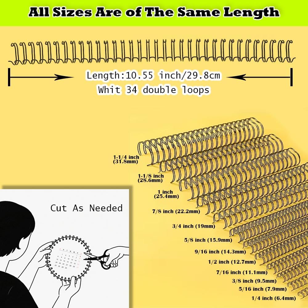 100 Pack Double Loop Wire Binding Spines, YolieraArt 1/4 Inch Spiral Binding Coils for Letter Size,Metal Bindings for Notebook Binder Machine (20 Sheet Capacity, 100P, 3:1 Pitch Twin Combs, Blue)