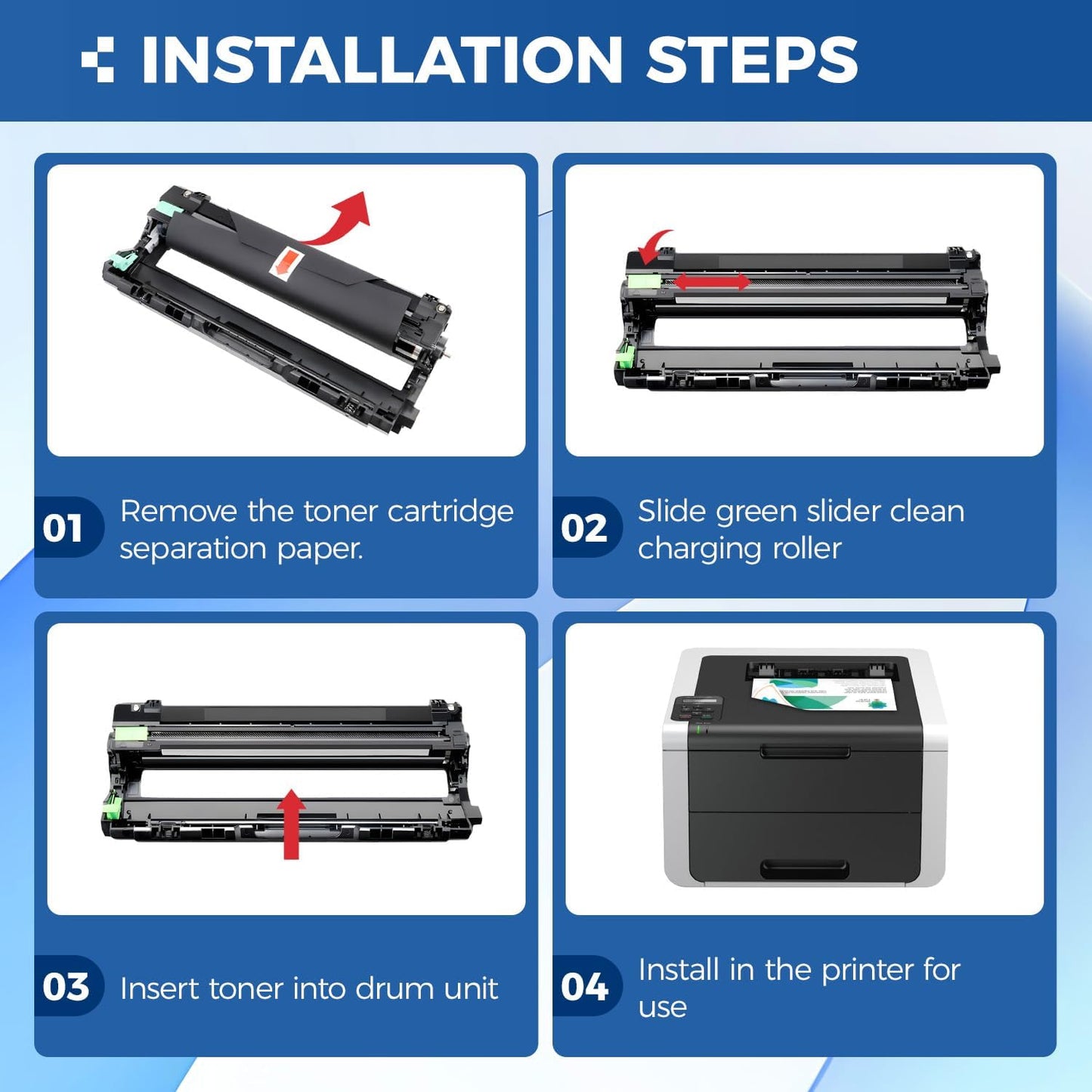 DR221CL Drum Unit (Not Toner)4-Pack Black Cyan Yellow Magent Compatible for Brother DR-221CL Imaging Drum for MFC-9130CW HL-3170CDW MFC-9340CDW HL-3140CW 3150CW MFC-9330CDW 9140CDN DCP-9020CDN Printer