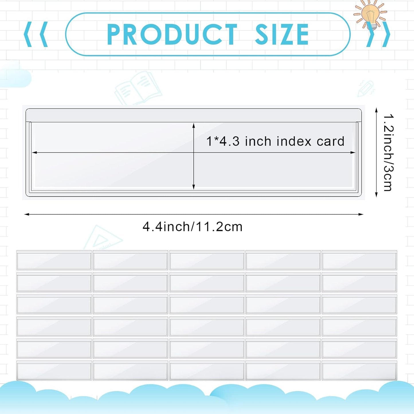 Chinco 30 Pack Self-adhesive Index Card Pockets with Top Open for Loading - Ideal Index Card Holder for Organizing and Protecting - Crystal Clear Plastic(1.2 x 4.4 Inches)