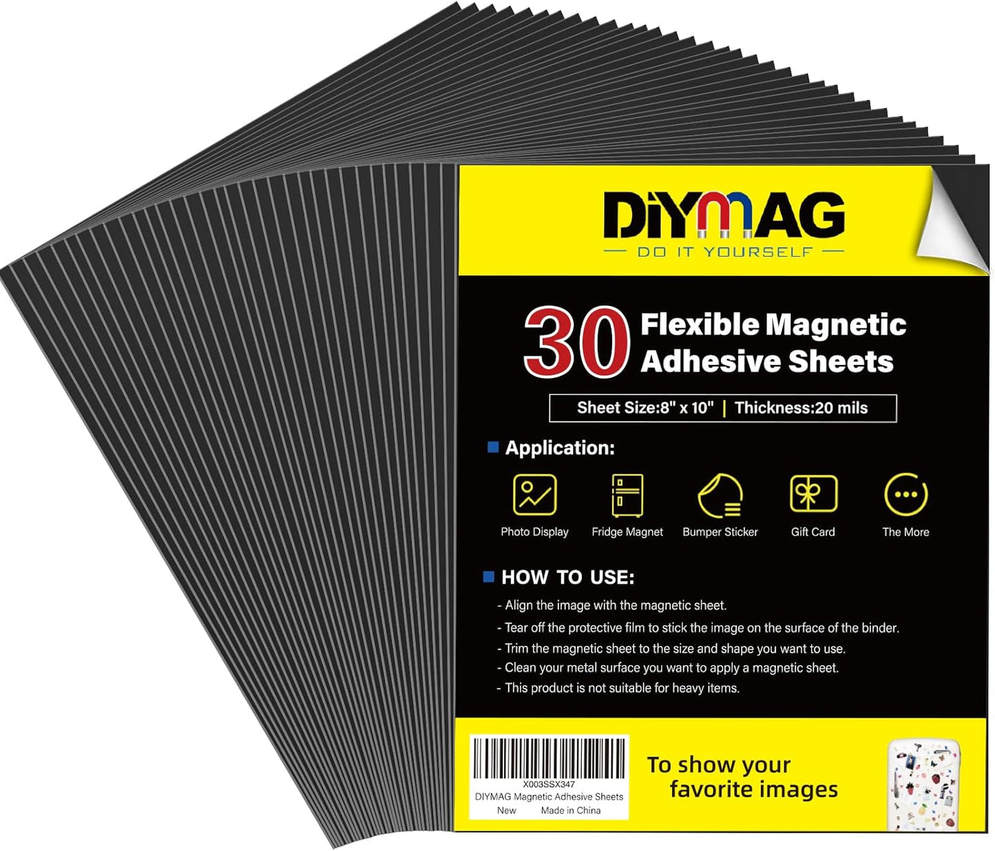 DIYMAG 30Pack Magnetic Adhesive Sheets, Magnetics with Adhesives Backing, 8x10 Inch Flexible Magnet Sheet for Crafts Photos and Die Storage Easy to Cut