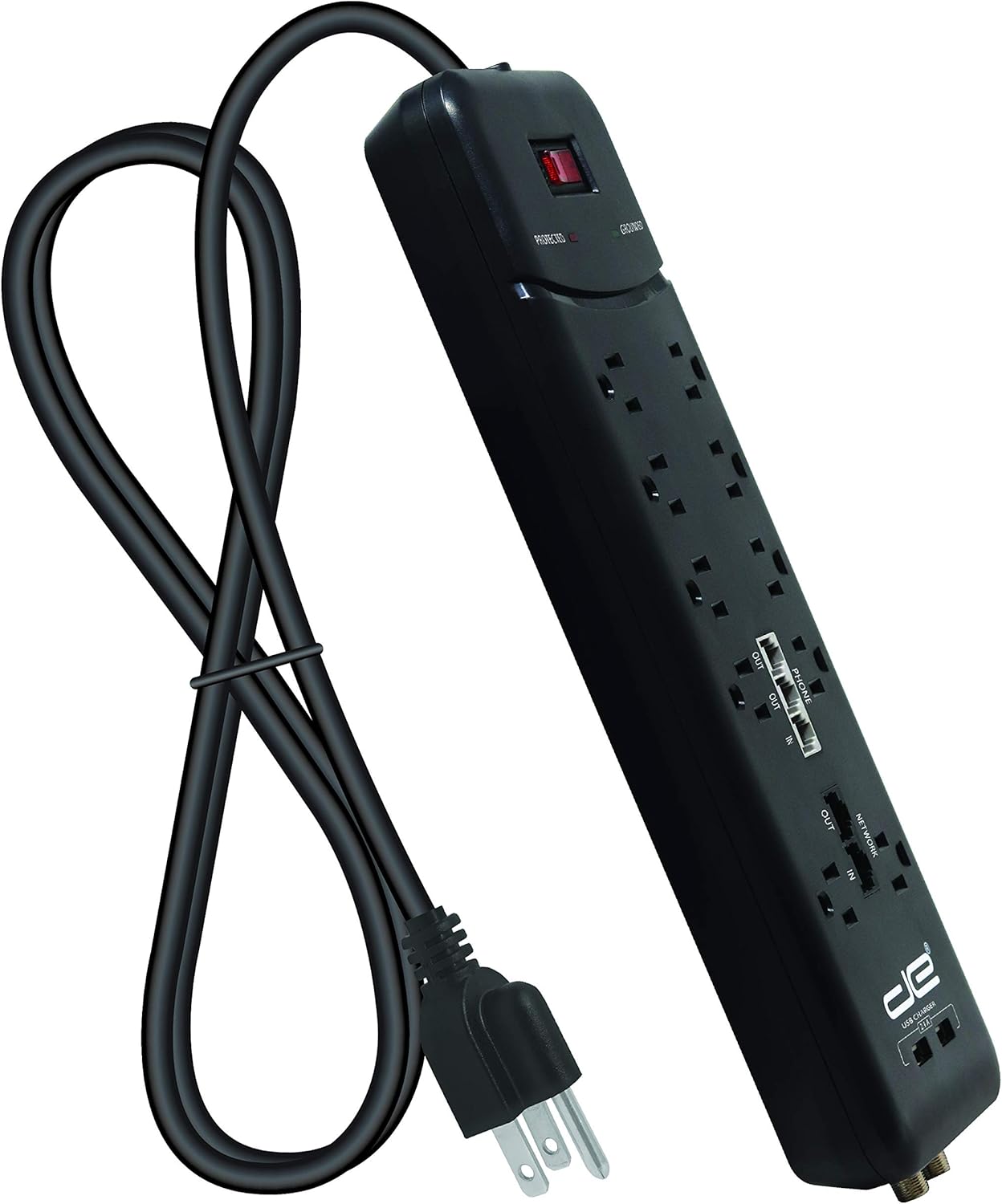 Digital Energy 10-Outlet Straight Plug 4050 Joules Heavy Duty Surge Protector Power Strip, 25 Foot Long Extension Cord, 15 AMP, 15 FT, Black