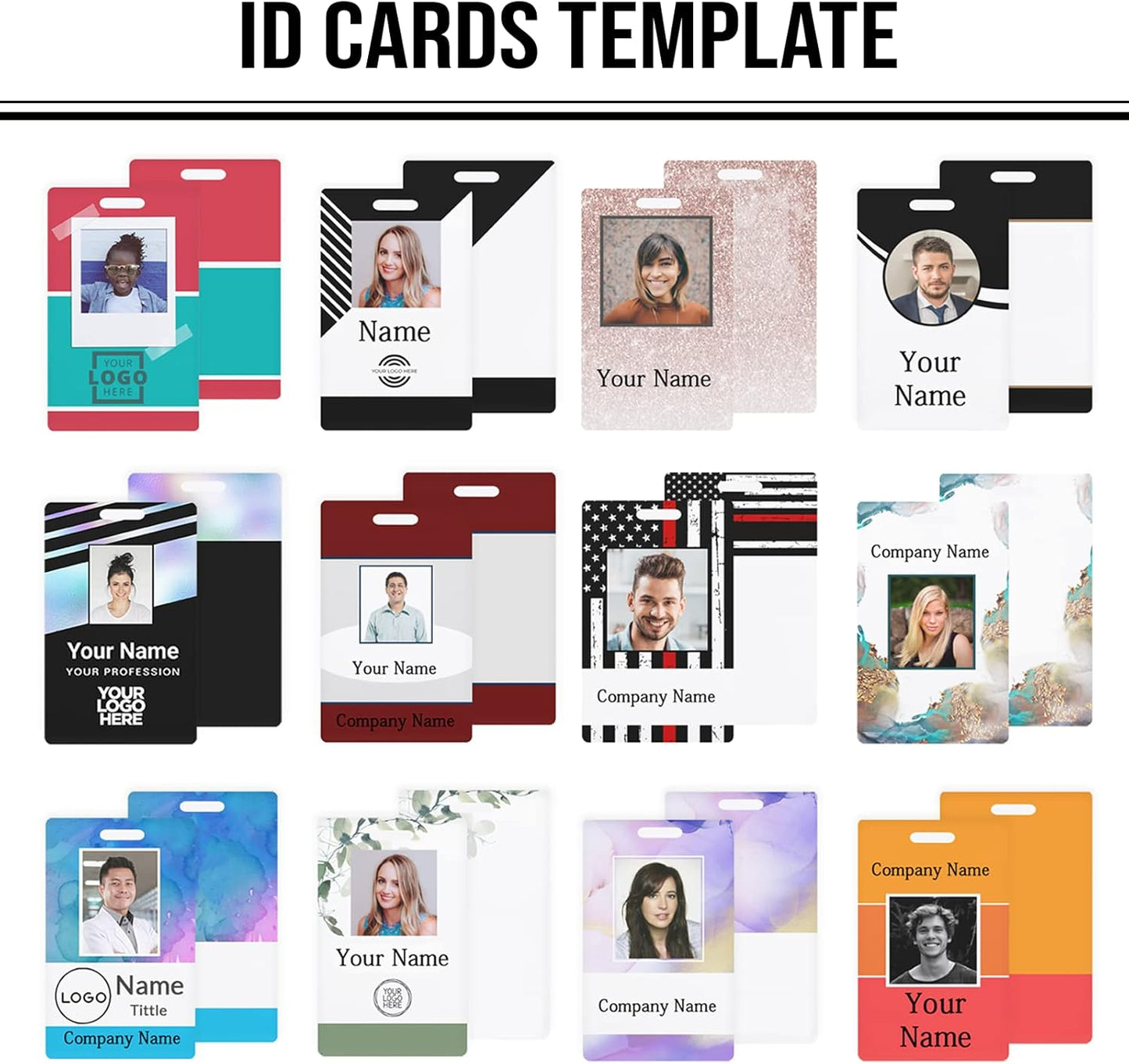 Custom Id Badge, Personalized Employee Photo Identification Card with Lanyard, Durable ID Card for Office Worker Doctor Nurse Student-Vertical-Template3