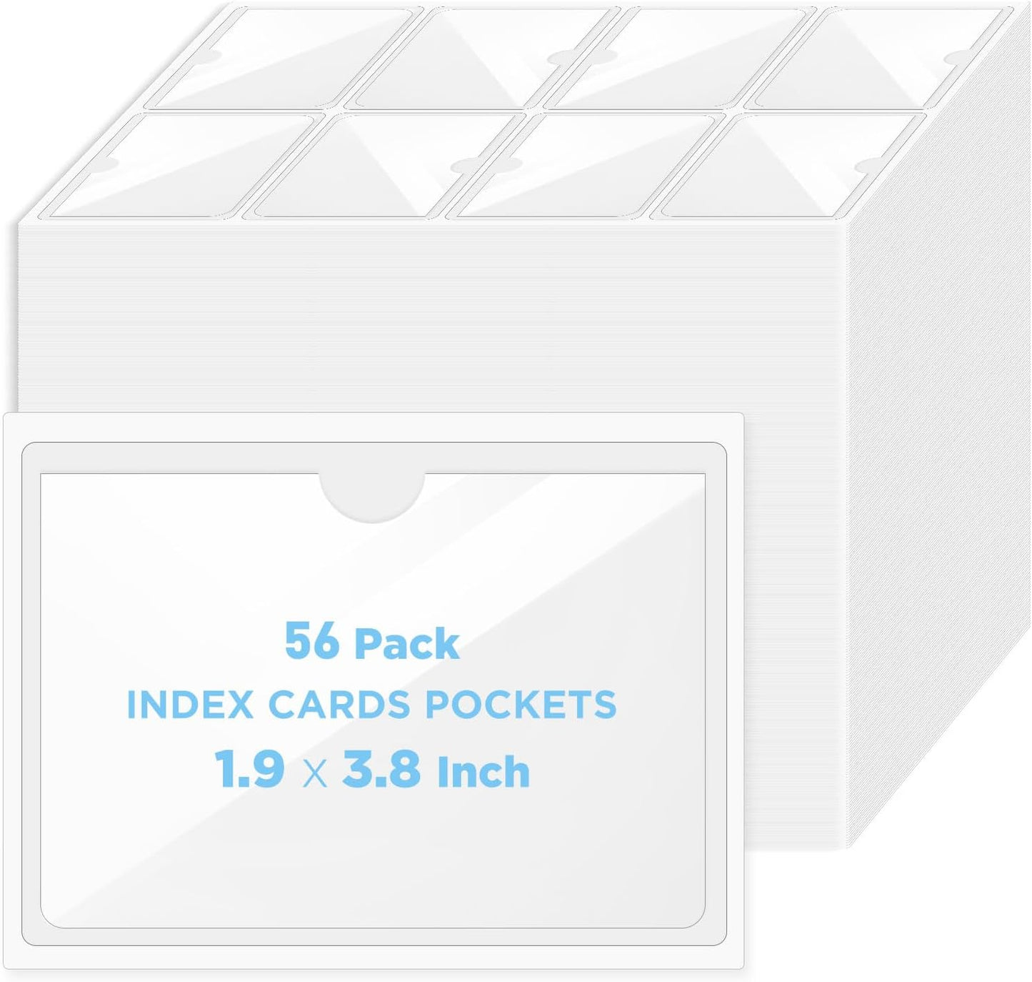 56 Pack Clear Self-Adhesive Pockets, 1.9" x 3.8" Index Card Pockets With Top Open Loading, PVC Label Holders for Organizing storage bins, Library Card, Drawer, and Protecting Your Cards