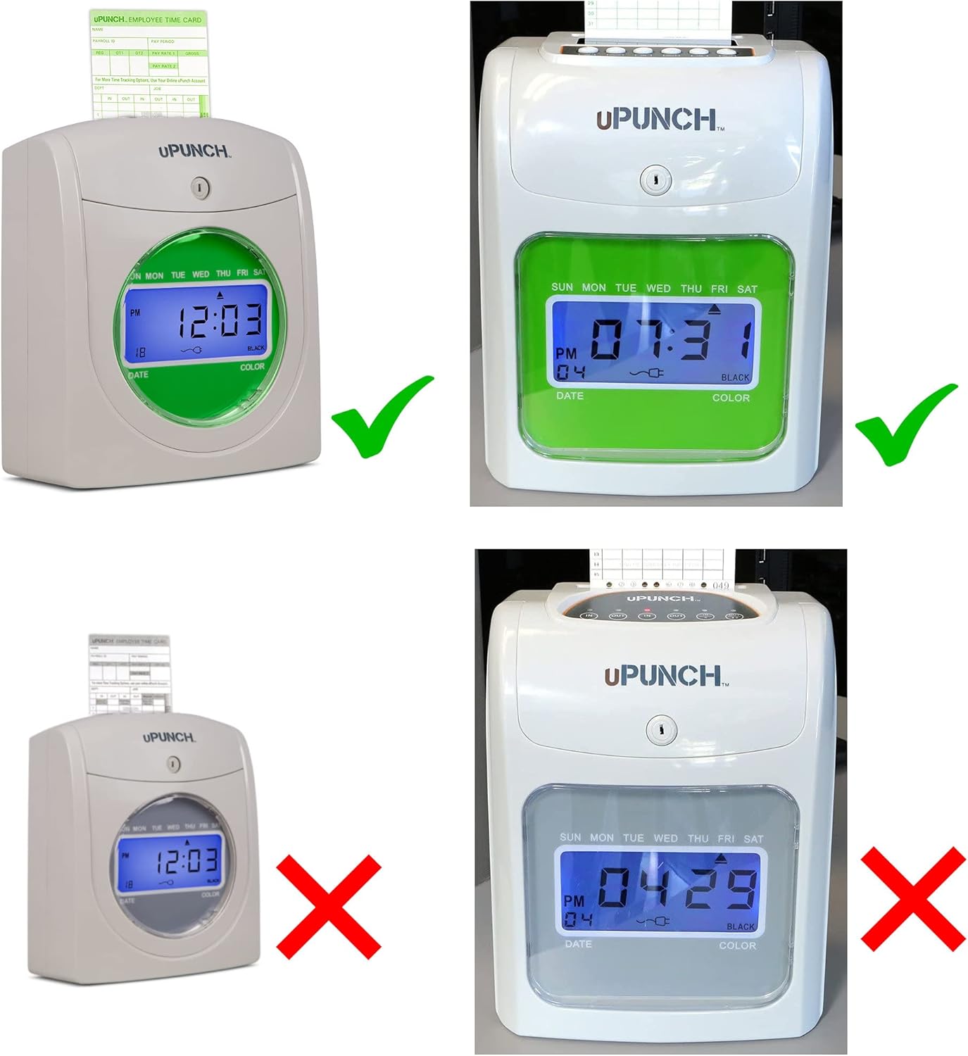 100 Time Cards for uPunch HN3000 AutoAlign Time Clock (uPTC1000-1 fits HN1000, HN1500, HN3000, HN3500, HN3540, UB1000) Non-Calculating Compatible