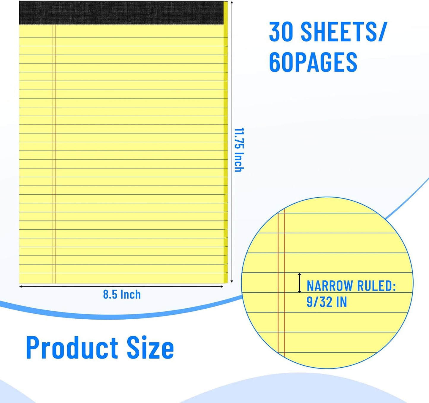 3pcs Legal Pads 8.5 x 11, Notepads 8.5 x 11 College Ruled Notebook, Writing Pads of Paper,Yellow Note Pads, Memo Pad Papers Perforate Legal Notepads Narrow Ruled Line,30 Sheets/Pack