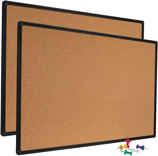 Cork Board, 2 Pack 48" x 36" Bulletin Notice Board Message Memo Pin Board, Black Aluminum Frame