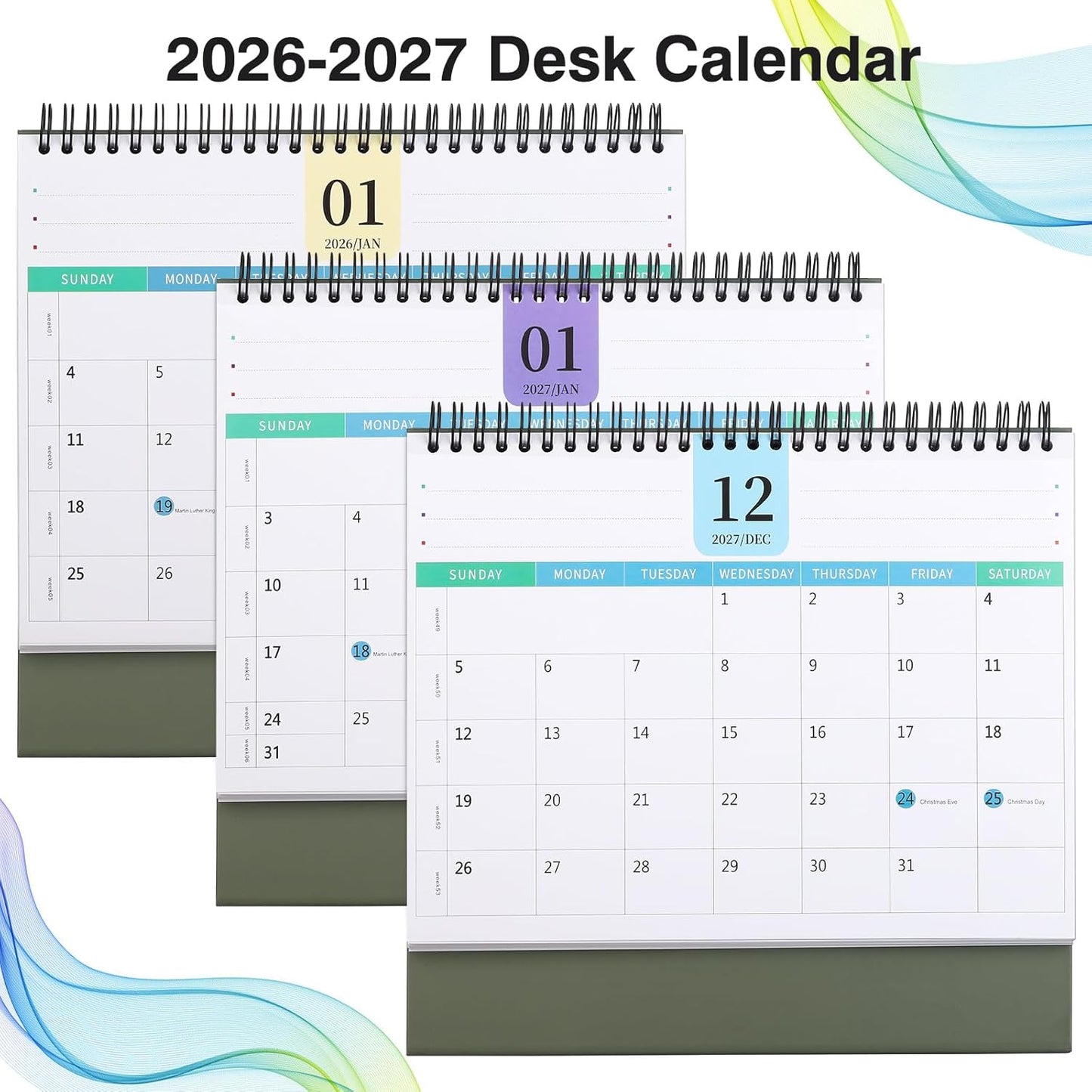Desk Calendar 2026-2027, 2 Years Calendar Runs from Jan. 2026 until Dec 2027, Table Monthly Planner with Stickers for Home,Office,School Organization(L-Green,9.8" x 9.6")